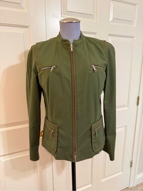 Lafayette 148 New York Olive Green Zip-Front Moto Jacket – Size 8